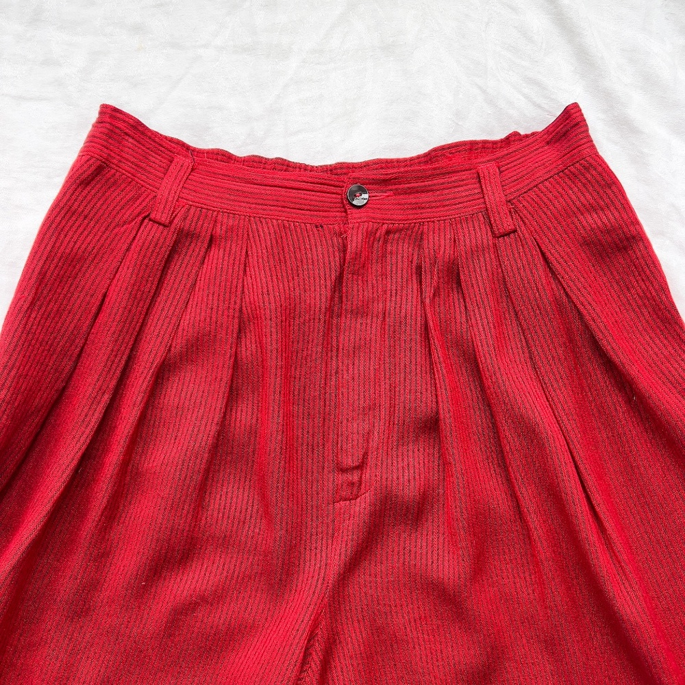 Vintage Liz Claiborne High Rise Red Pleated Pinstripe Tapered Pants Size Medium